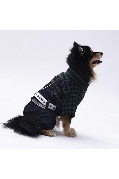 Pawstar Khaki Plaid Cat Dog Jumpsuit - Gardener Outfit - L
