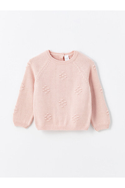 LC Waikiki Lcw Kids Pink Oval Collar Patterned Girls' Knitwear Sweater with N...