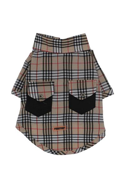 Pawstar Beige Plaid Beige Plaid Large Dog Shirt Dog Outfit (15-45kg)