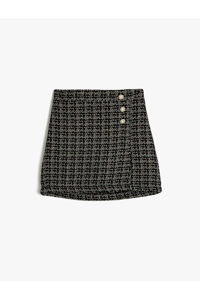 Koton Button Detailed Mini Tweed Skirt