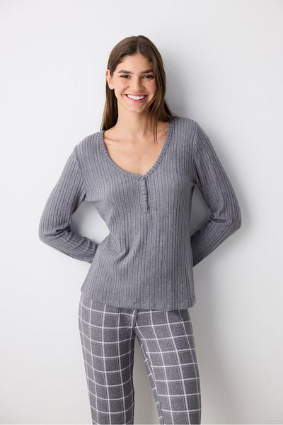 Penti Cozy Time Gray Multicolor Trousers Pajama Set