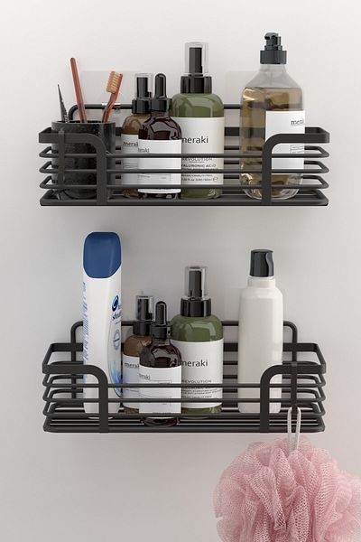 Tekno-tel Teknotel Organizator de baie Suport pentru șampon Raft de duș pentru baie 2 buc. Raft pentru baie Negru mat St284h