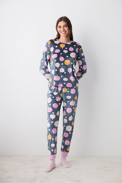 Penti Cute Pumpkins Fuzzy Anthracite Pants Pajama Set