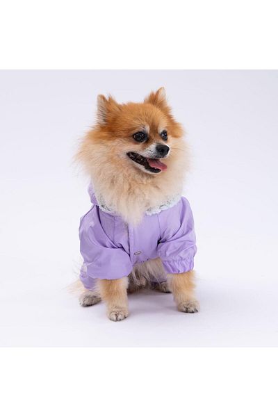 Pettrend Lilac Furry Jumpsuit Raincoat Small Breed Raincoat Dog Apparel Dog Raincoat