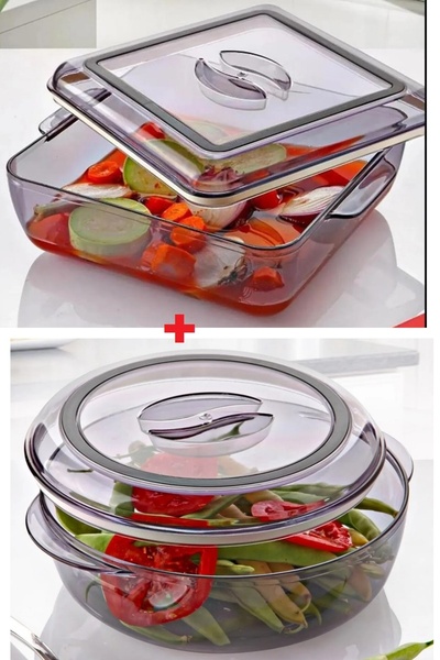 naque 2 Lİ Set Kare Ve Yuvarlak Silikon Contalı Akrilik Borcam Kapaklı Saklam...