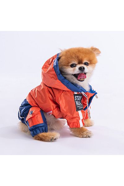 Pawstar Orange-navy blue Bicolor Dog Jumpsuit Raincoat Dog Raincoat Dog Apparel Dog Suit