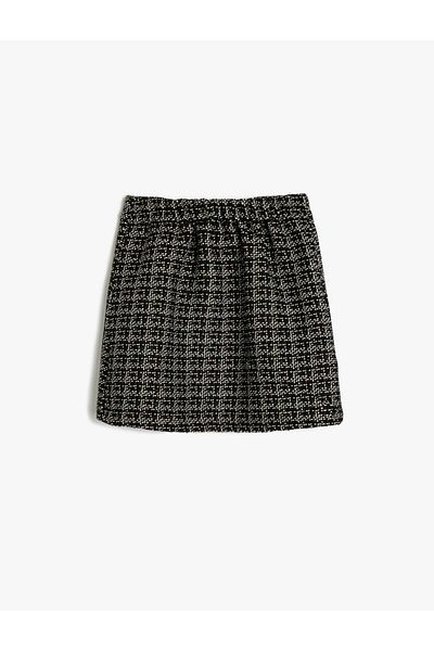 Koton Button Detailed Mini Tweed Skirt