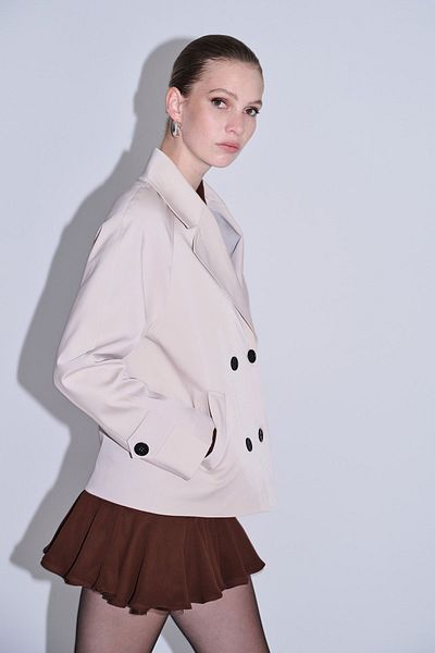Hatemoğlu Beige Slim Fit Cotton Mono Neck Trench Coat - Saykı Woman