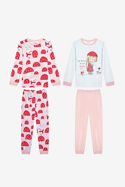 Penti Cotton Girl's Mushroom 2-Piece Multicolored Pajama Set