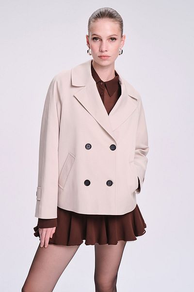 Hatemoğlu Beige Slim Fit Cotton Mono Neck Trench Coat - Saykı Woman