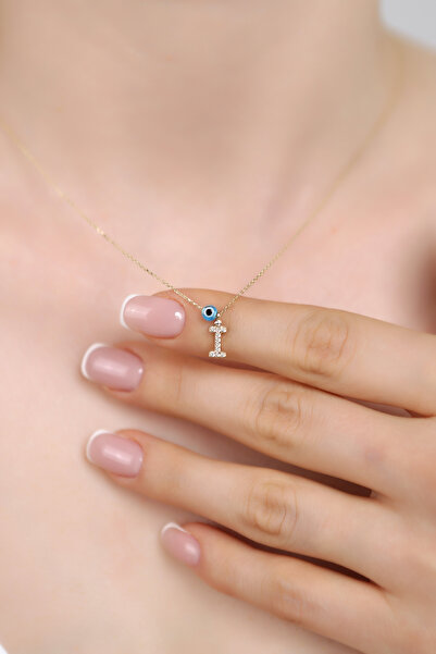 SARIASLAN İ Harfli Nazar Boncuklu 925 Ayar Gümüş Kadın Gümüş Kolye