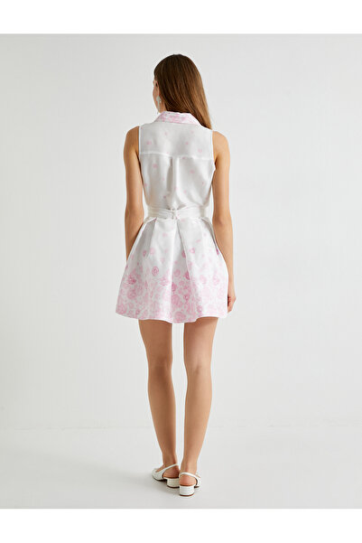 Koton Tuba Unsanal - viszkóz mini ingruha virágokkal, ujjatlan és masni