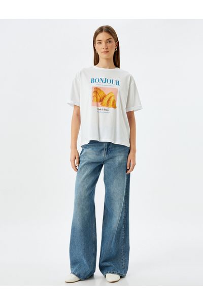 Koton Crew Neck Short Sleeve Printed Oversize T-Shirt