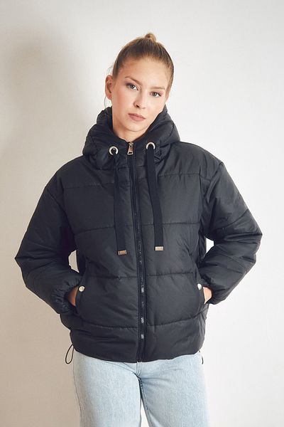 Fulla Moda Palton cu glugă cu fermoar și talie
