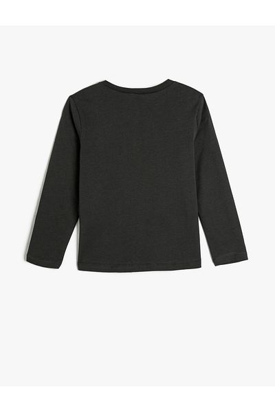 Koton Cotton Long Sleeve Cat Printed Crew Neck T-Shirt