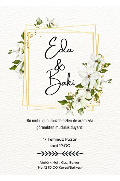 izmirdenet Davetiye, Düğün Davetiyesi, Nikah Davetiyesi, Nişan Davetiyesi (50 ADET)