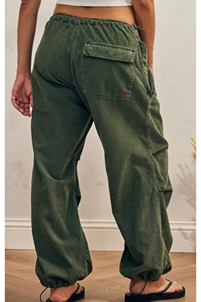 september island Corduroy Oversize Trousers - Khaki Color, Elastic Waist and Legs