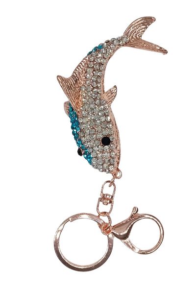 Dünyadan Hediyeler Blue Shark Keychain with Crystal Stones No.2
