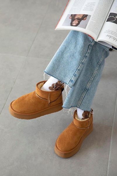 STRASWANS Tommo Women's Furry Thick Sole Suede Ankle Boots Tan