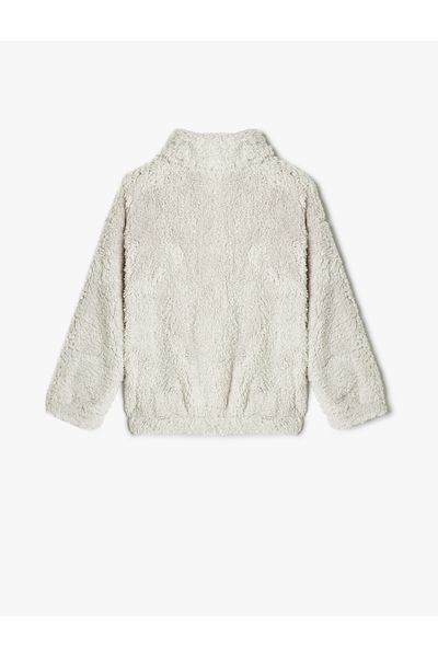 Koton Stand Collar and Embroidered Plush Sweat - Half Zipper