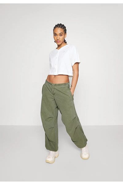 september island Corduroy Oversize Trousers - Khaki Color, Elastic Waist and Legs
