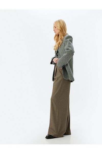 Koton Pleat Detailed High Waist Fabric Palazzo Trousers with Pockets