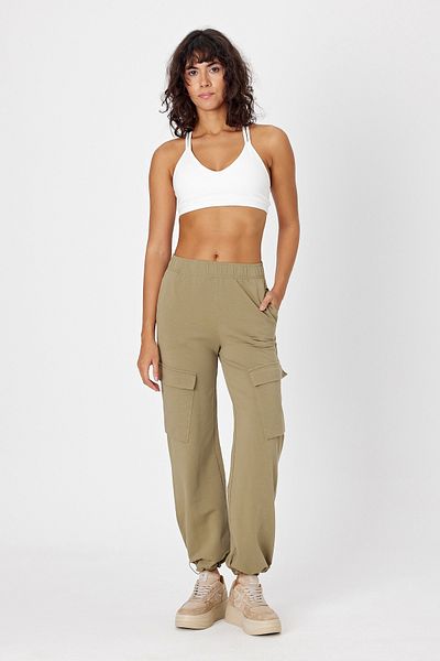 Comm-Ci Uzziel Green Cargo Pocket Elastic Relaxed Cut Knitted Trousers