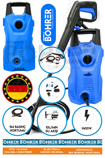 BÖHRER ALMAN YÜKSEK BASINÇ-KOVADAN ÇEKME-ARAÇ OTO ARABA MAVİ YER ZEMİN YIKAMA MAKİNESİ