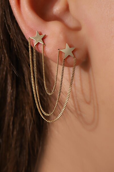 GÜLENLER 1985 14 Ayar Altın Zincirli Yıldız Küpe