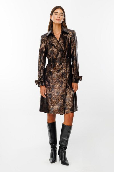 Moda İlgi Trench din piele auriu/negru - Modailgi cu închidere la două piept și cu aur