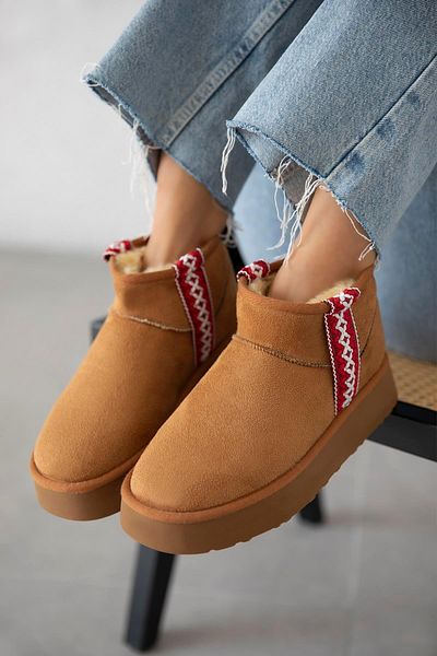 STRASWANS Rosso Women's Furry Thick Sole Suede Ankle Boots Brown