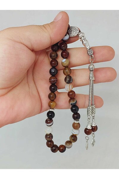 Yasamtohumu Molitveni zrnce od ahat kamena, 33 komada, 8 mm (1892)