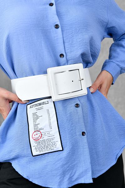 vuvutasarım Faux Leather Fabric Wide Design White Women's Belt 15525