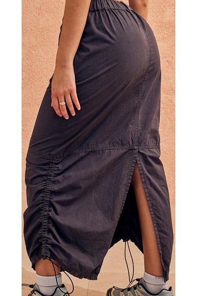 september island Long Cargo Skirt - Charcoal Gray, Parachute Fabric