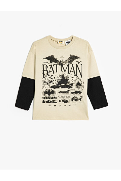Koton Batman Tişört Lisanslı Uzun Kollu Bisiklet Yaka Pamuklu