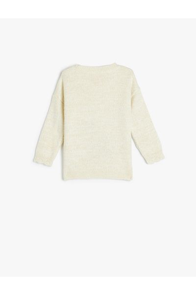 Koton Langärmliger Strickpullover mit Pailletten und Pailletten – Hirsch bestickt