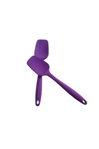 PİNK ROSE Bybirgül Large Size Silicone Fireproof Non-Stick Flat Spatula Purple Set of 2