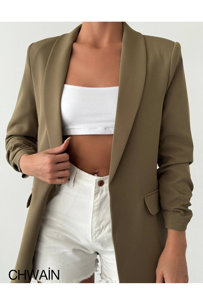 Genel Markalar Kolları Büzgülü Kadın Blazer Ceket
