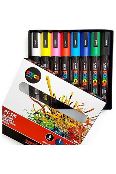 UNİ-BALL Uni-Ball Posca Su Bazlı Boyama Kalemi 1.8-2.5 Poster Markörü 8 Anare...