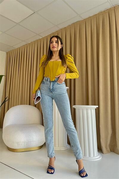 WODDİ Jnswrld Γυναικεία ανοιχτό μπλε Acid Snow Wash Super ψηλόμεση άνετα Lycr...