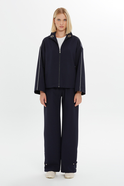 GIZIA SPORT Uzun Kollu  Fermuarlı Salaş Lacivert Ceket