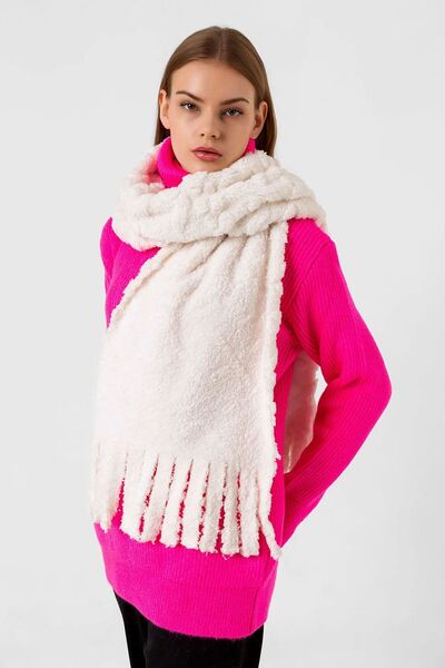 REMSA Ecru Winter Scarf - 35X185Cm, Thick Texture and Tassel Detail