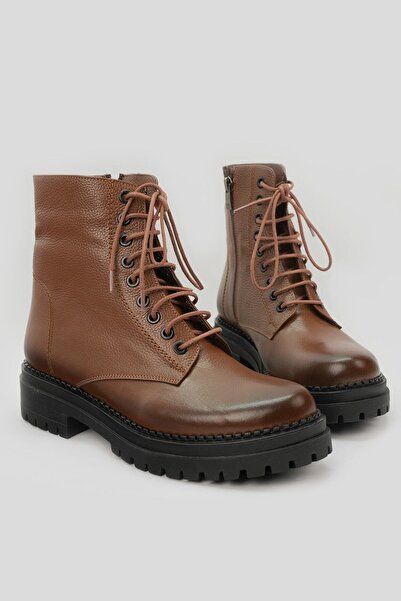 TUNAELLİ Γυναικείες μπότες και μποτάκια από γνήσιο δέρμα σε καφέ χρώμα, μεγέθη 36-41