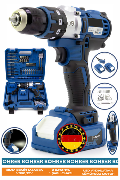 BÖHRER ALMAN V258 5AH DARBELİ MAVİ 72NM ÇİFT ŞANZIMAN KADEME AYARLI AKÜLÜ VİDALAMA MATKAP
