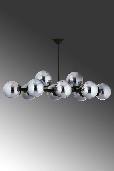 ŞL Şef Light Luxury Modern Tasarım Siyah 10'lü Füme Glop Camlı Avize