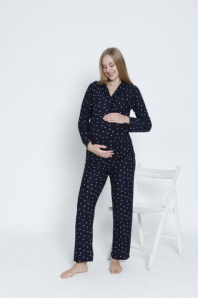 Miss Dünya Lissa Front Buttoned Shirt Collar Suede Velvet Waist Adjustable Maternity and Maternity Pajamas Set