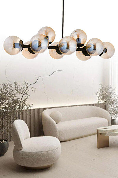 ŞL Şef Light Luxury Modern Tasarım Siyah 10'lü Bal Glop Camlı Avize