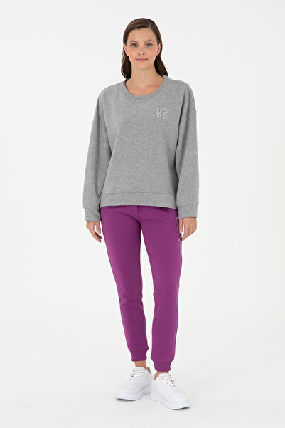 U.S. Polo Assn. Hanorac pentru femei, gri Melange, de bază, cu gâtul rotund 50296919-VR086