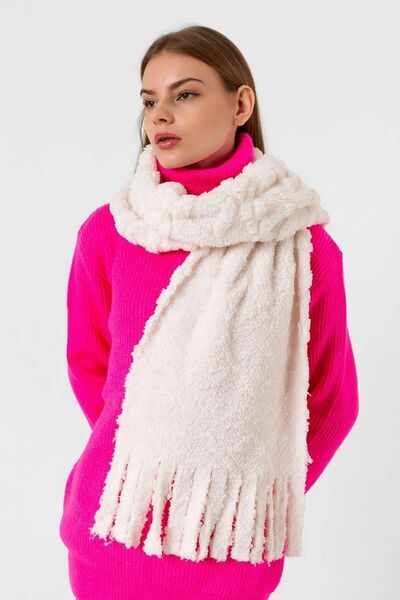 REMSA Ecru Winter Scarf - 35X185Cm, Thick Texture and Tassel Detail