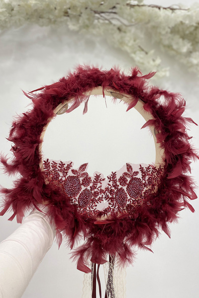 ZEYMERADE Vip Appliqued ريشة الزفاف الدف بورجوندي، وصيفة العروس الزفاف الحناء...